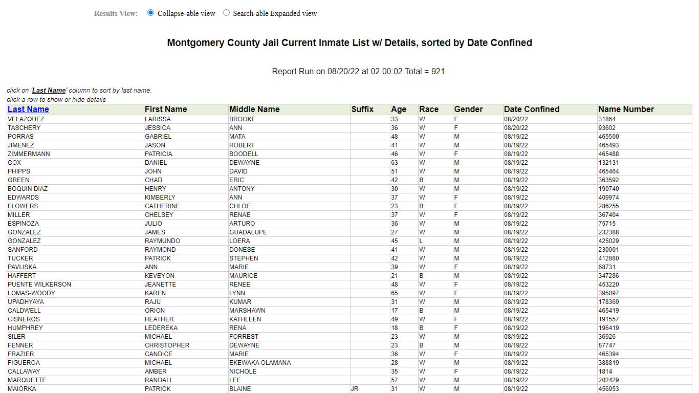 Jail Roster - Montgomery County, Texas